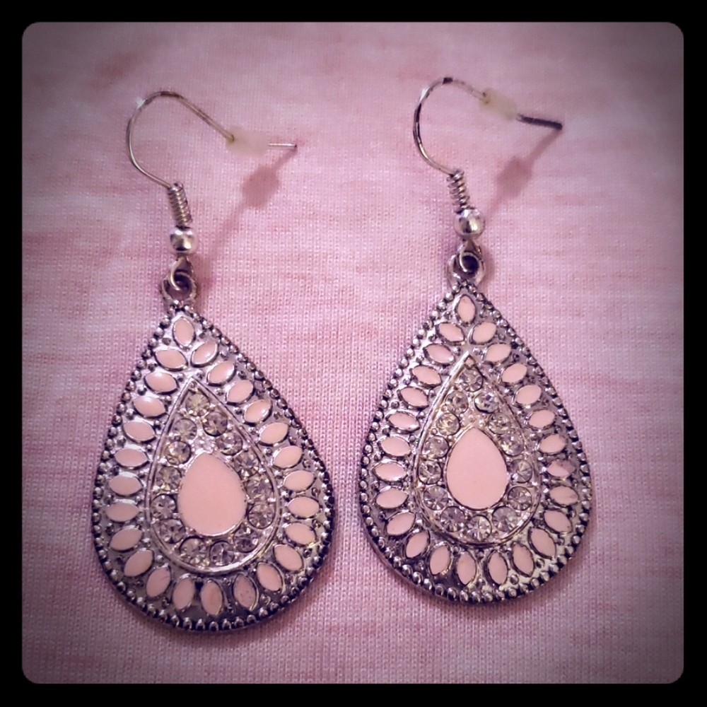 Pink and silver drop earrings